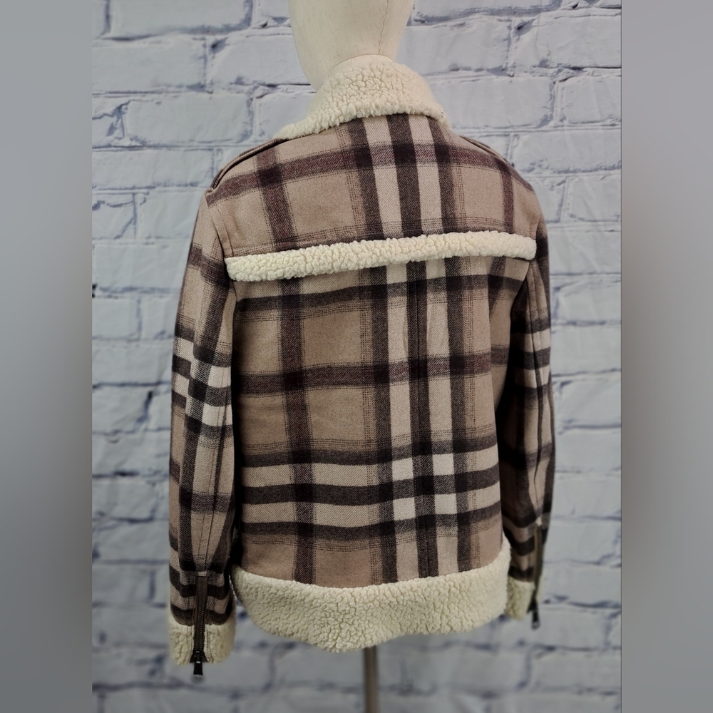 Burberry Brit Women's Wool Jacket Nova Check Faux Shearling Winter Bomber 12 US - Picture 4 of 16